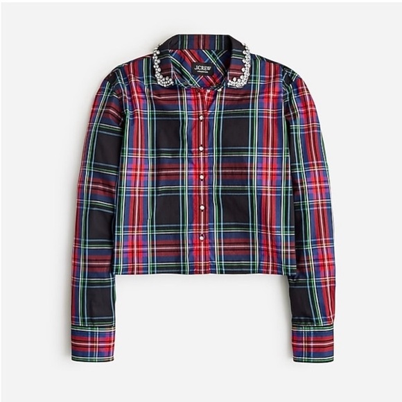 NWT J.Crew Collection embellished button-up in Stewart Tartan plaid BV821 - Picture 3 of 3
